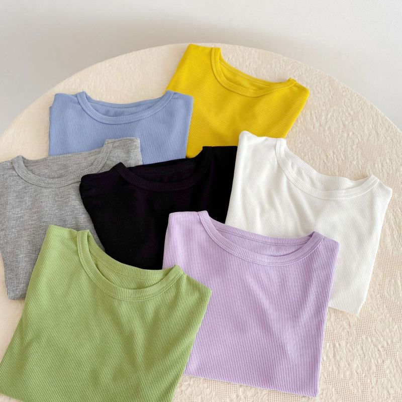 Kids Basic Solid Color Round Neck Short-sleeved Loose T-shirt