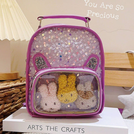 Children Cute Cartoon Rabbits Sequin Backpack Kindergarten Schoolbag