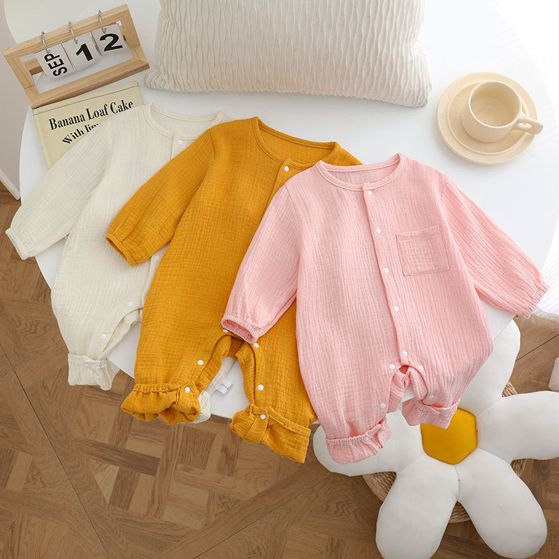 Kids Baby Boys Girls Cute Solid Color Long Sleeve Romper