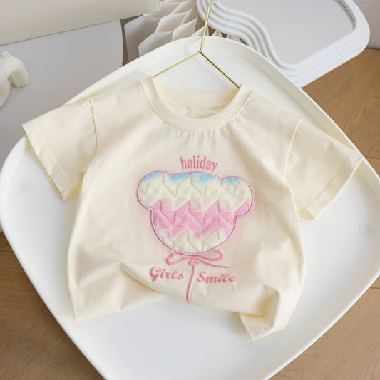Kids Toddler Girls Casual Cute Sweet Bear Short Sleeve Round Neck T-Shirt