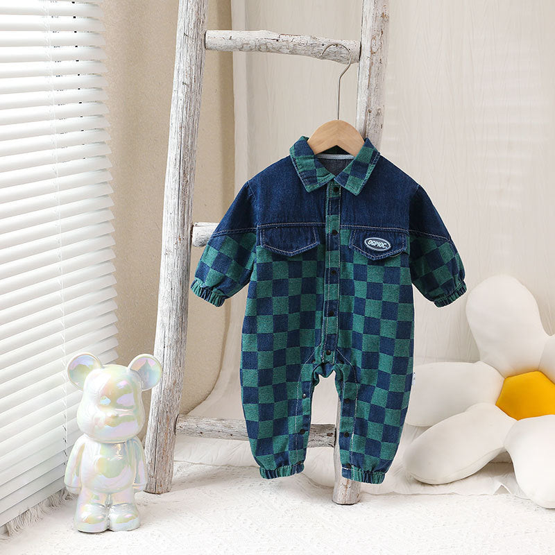 Kids Baby Boys Girls Casual Playd Long Sleeve Denim Romper