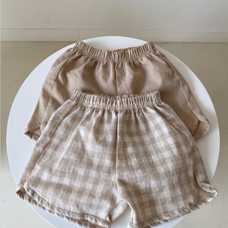 Kids Casual Plaid Polka Dot Loose Elastic Shorts