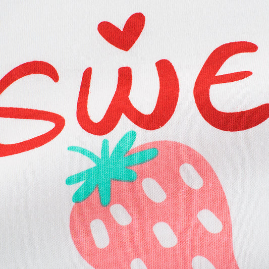 Kids Toddler Big Girls Casual Cute Strawberry Letters Print Long Sleeve Round Neck T-Shirt