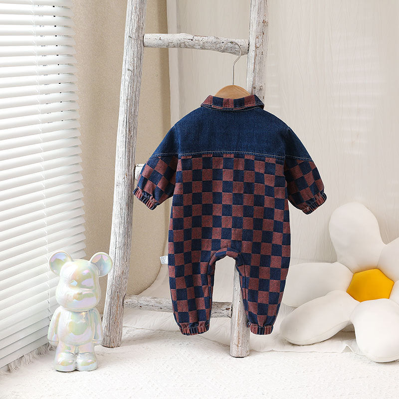 Kids Baby Boys Girls Casual Playd Long Sleeve Denim Romper