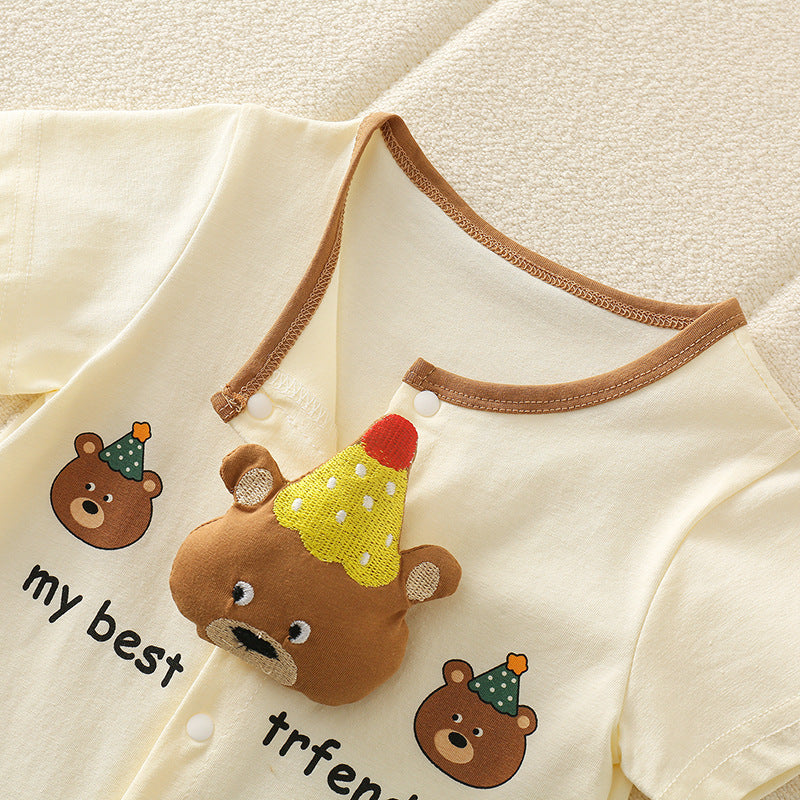 Kids Baby Boys Girls Cute Cartoon Short Sleeve Romper