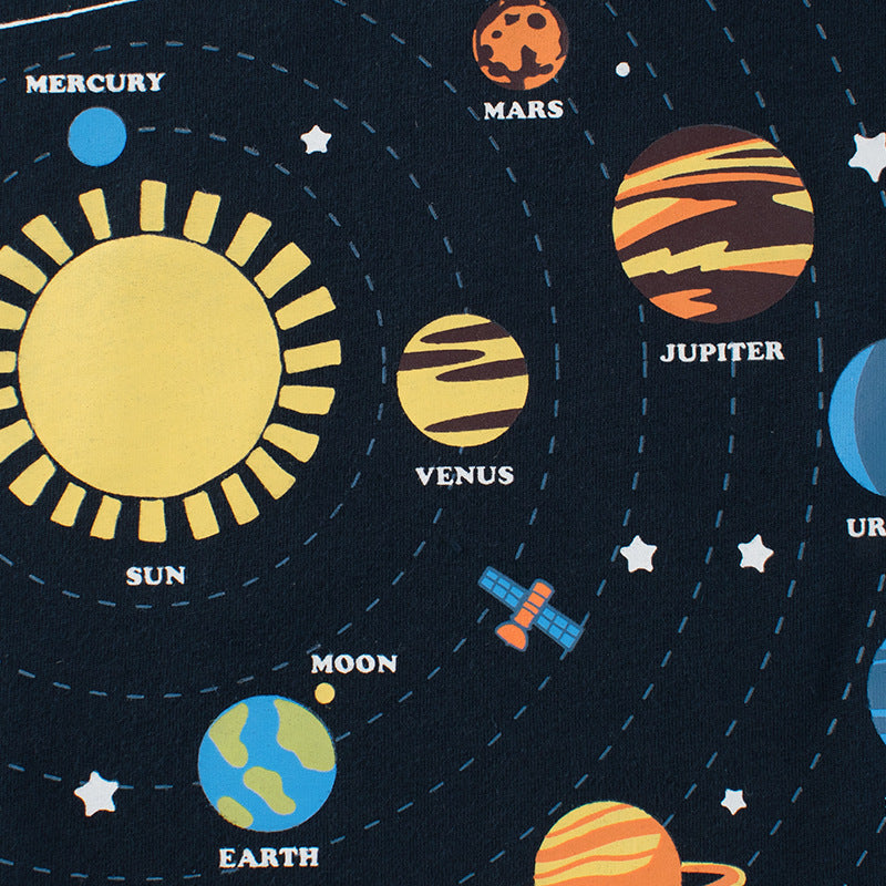 Kids Toddler Boys Casual Cute Cartoon Planet Alphabet Print Short Sleeve Round Neck T-Shirt