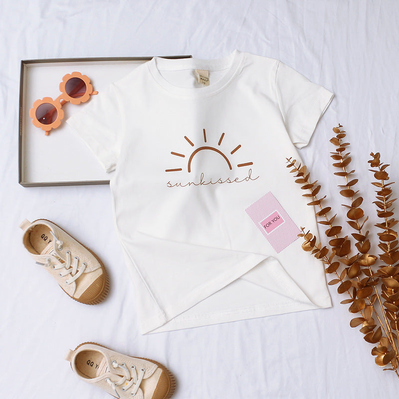 Kids Toddler Girls Fashion Simple White Half Sleeve T-Shirt