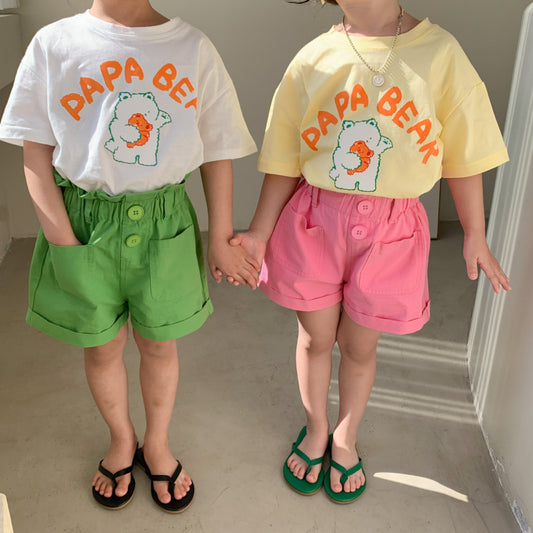 Kids Girls Basic Solid Color High Waist Elastic Shorts