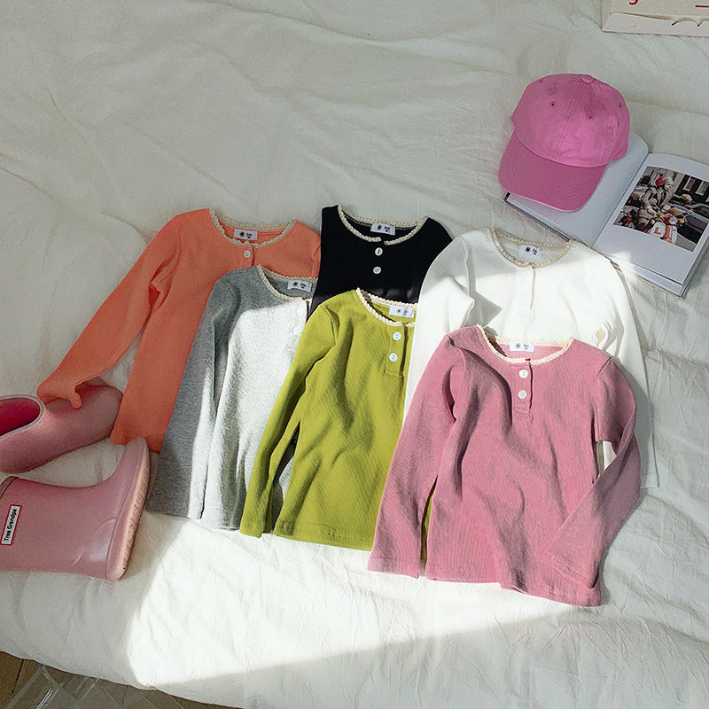 Children Kids Toddlers Girls Lace Long-Sleeved T-Shirt