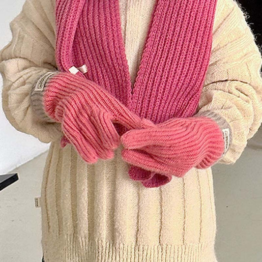 y2k Kids Unisex Autumn Winter Basic Thickening Color Knitwear Finger Gloves
