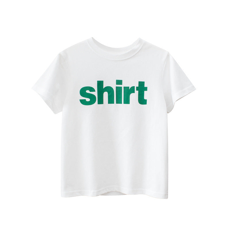 Kids Basic Round Neck Short Sleeve Letter Pattern T-shirt