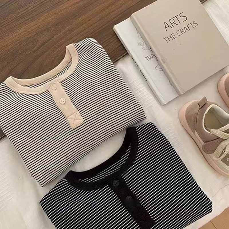 Kids Toddler Big Boys Spring Fashion Casual Stripe Long Sleeve Round Neck T-Shirt