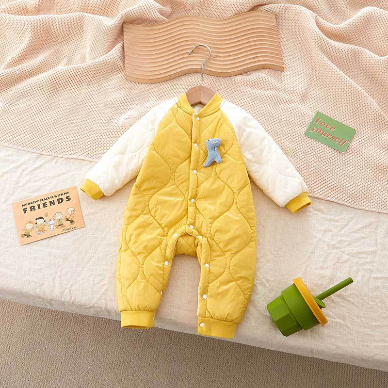 Kids Baby Boys Autumn Winter Casual Cute Dinosaur Fleeces Long Sleeve Romper