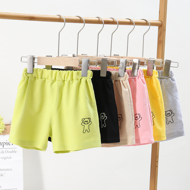 Kids Casual Simple Solid Color Bear Pattern Elastic Waist Shorts