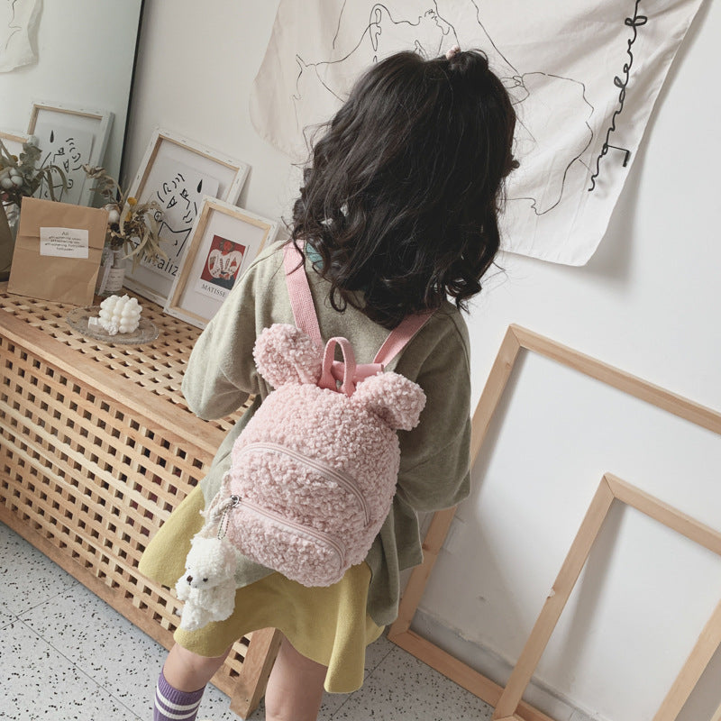 Children Cute Solid Color Plush Backpack