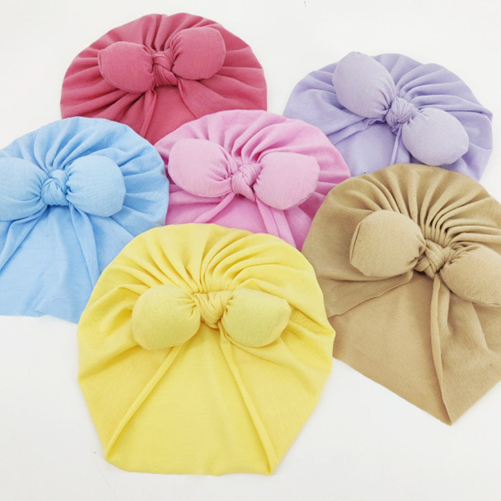 Newborn Cute Solid Color Bow Turban Cap