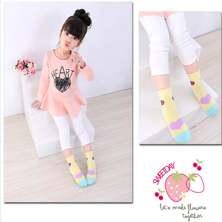 5pairs/set Kids Girls Retro Cartoon Strawberry Comfortable Breathable Elastic Socks