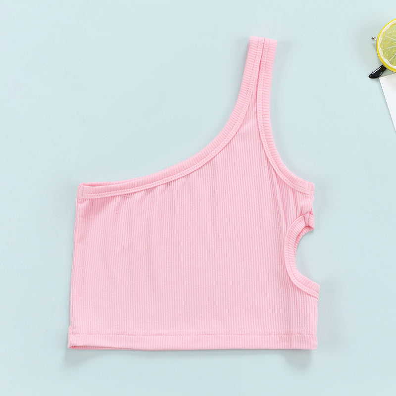 Kids Girls Basic Solid Color Shoulder Strap Cut Out Causal Vest