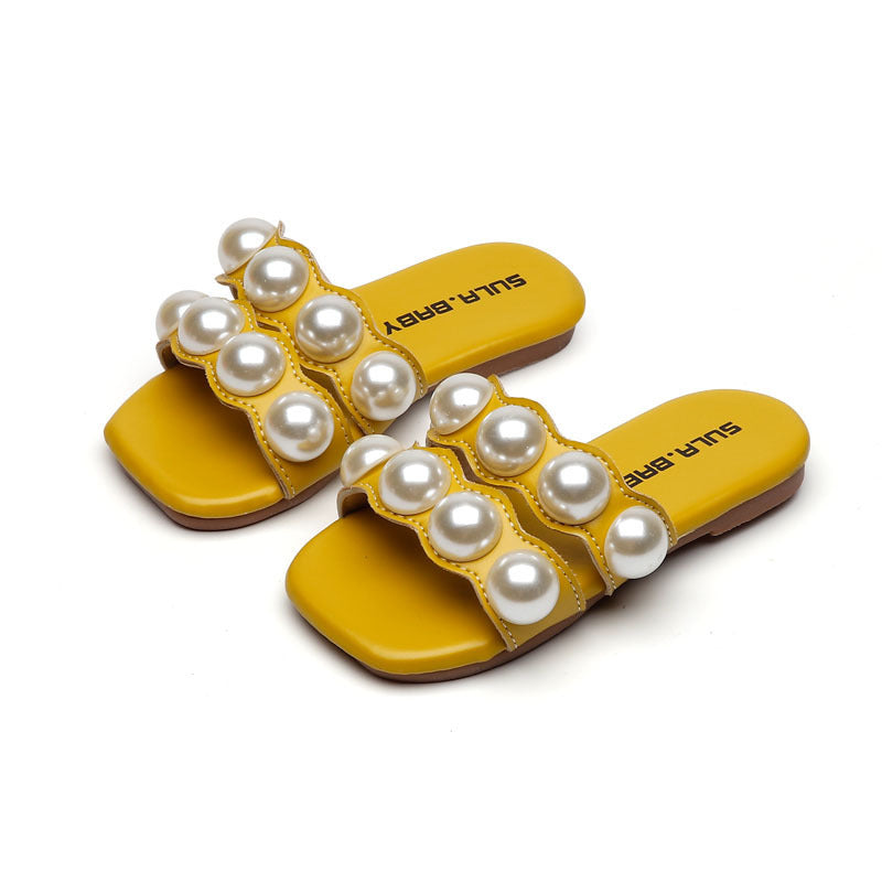 Girls Pearl Soft-soled Summer Fashion Cute Beach Slippers Shoes