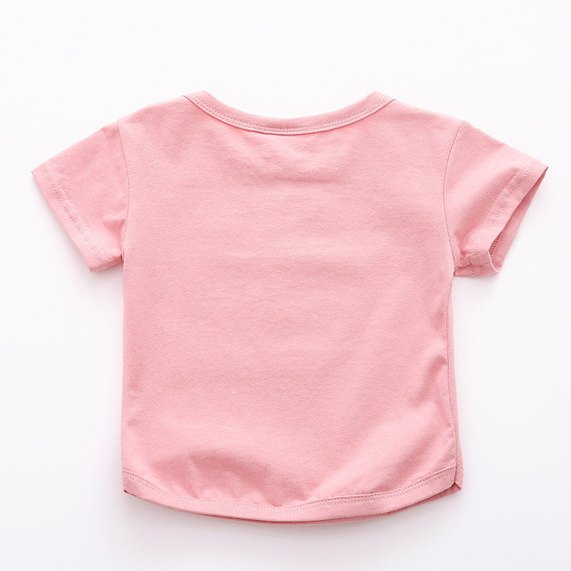 Baby Simple Solid Color Round Neck Short Sleeve Casual Loose T-shirt