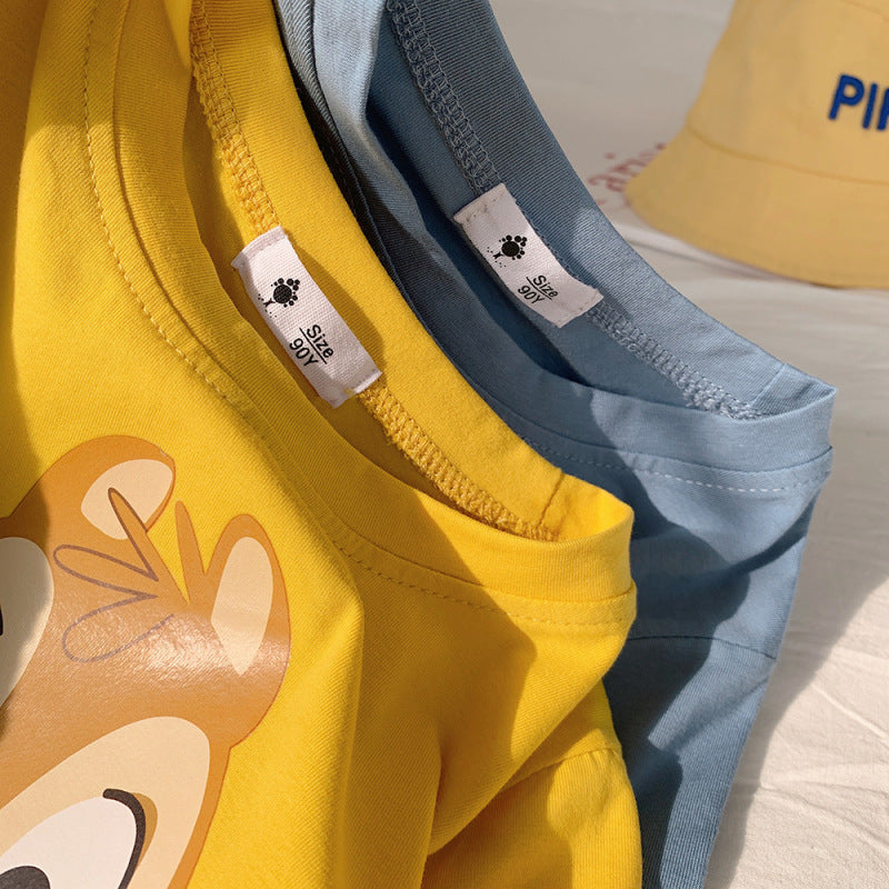 Kids Casual Cartoon Animal Squirrel Pattern Round Neck Short Sleeve Loose T-shirt