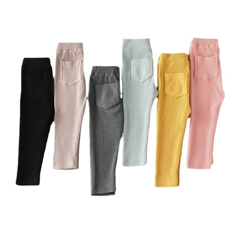 Spring And Autumn Thin Cotton Leggings Boys And Girls Rib-Knit Pants