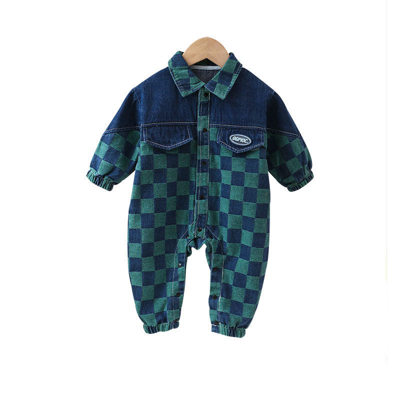 Kids Baby Boys Girls Casual Playd Long Sleeve Denim Romper
