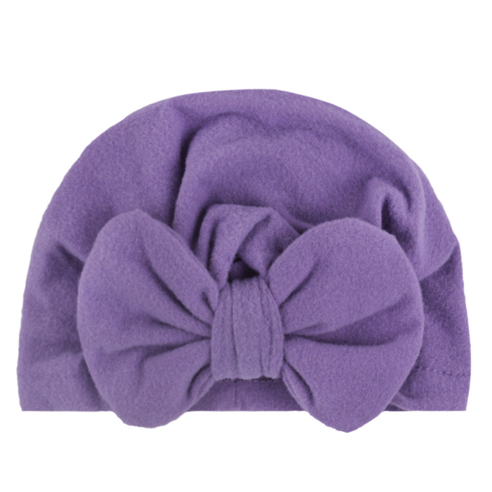 Newborn Cute Solid Color Bow Turban Cap