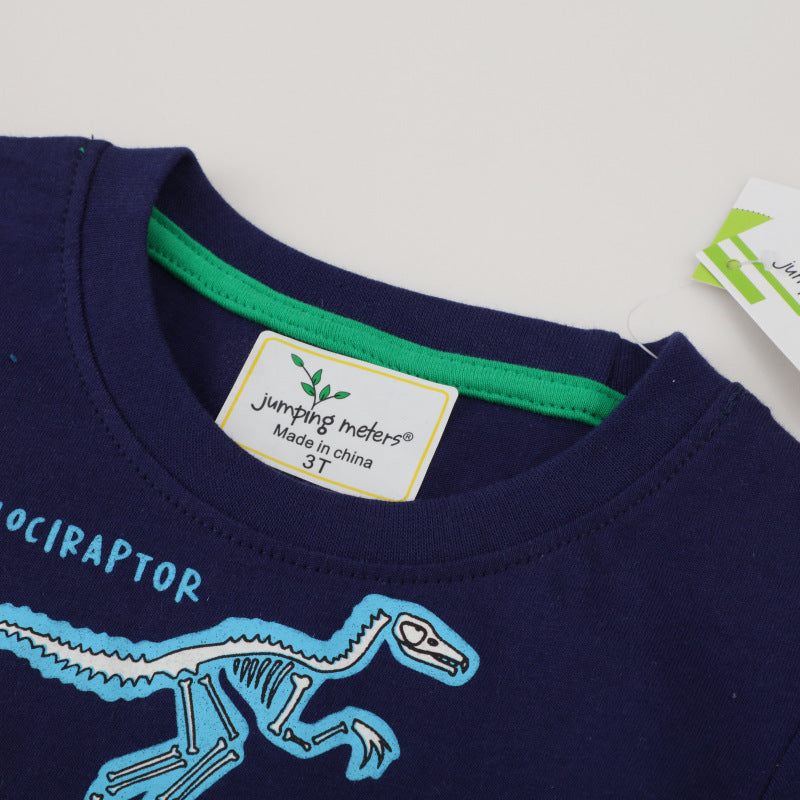 Kids Boys Casual Round Neck Short Sleeve Dinosaur Pattern T-shirt