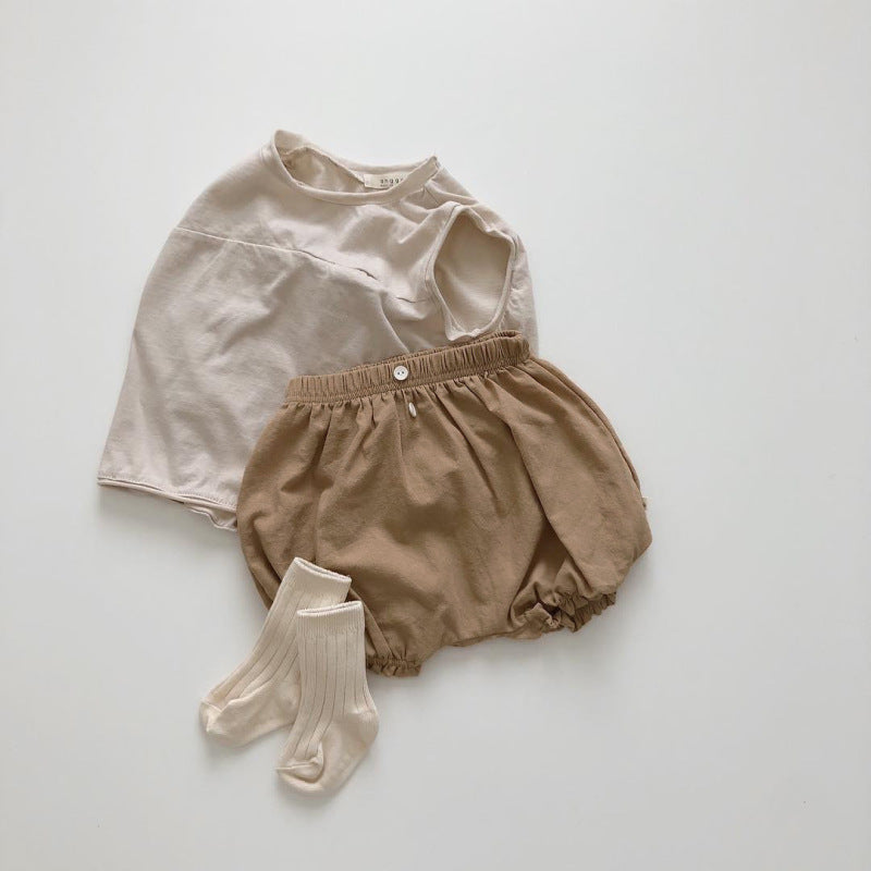 Baby Unisex Solid Color Plaid Floral Comfortable Loose Bloomers Shorts