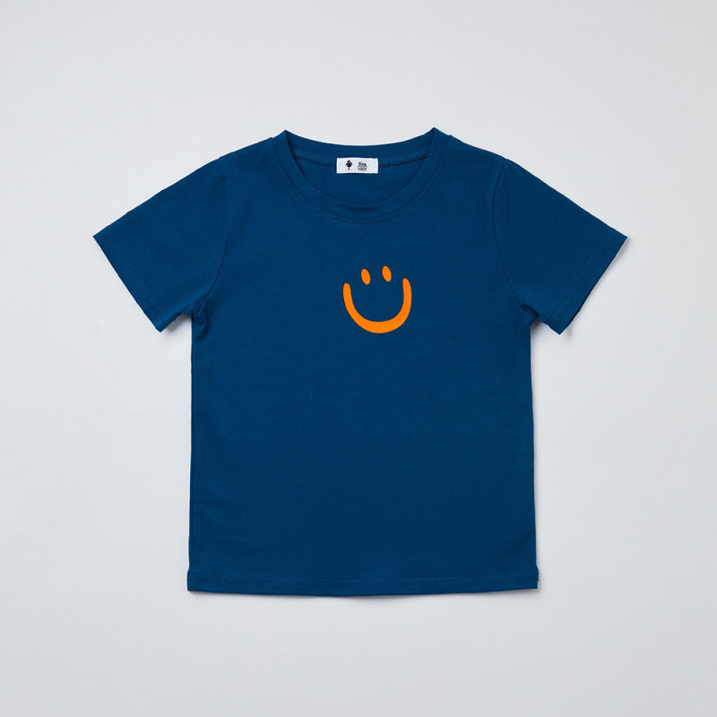 Kids Simple Smile Pattern Round Neck Short Sleeve Loose Casual T-shirt