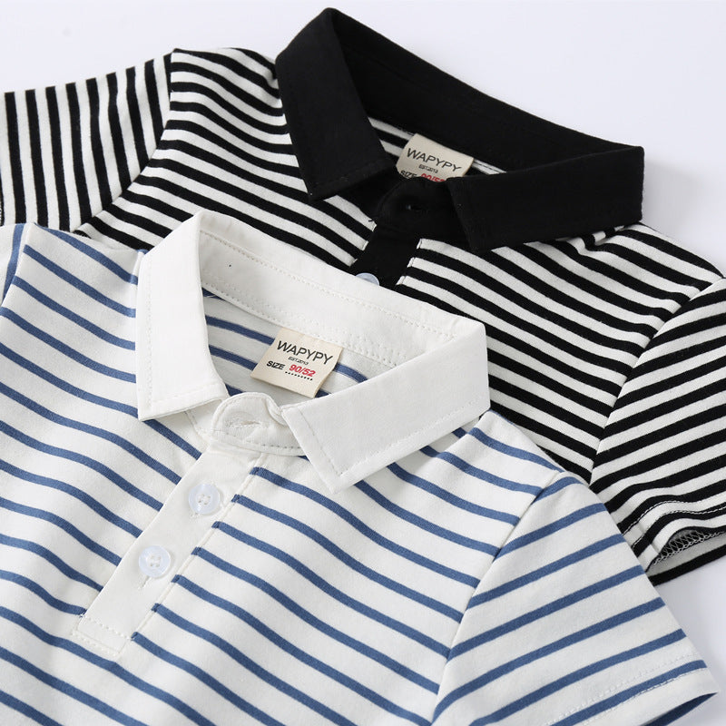 Children Kids Toddlers Fashion Boys Stripes Print Short Sleeve Polo Shirt
