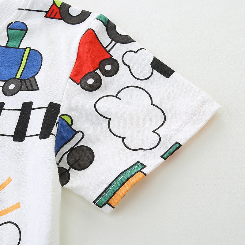 Kids Toddler Boys Casual Cartoon Print Short Sleeve Round Neck T-Shirt