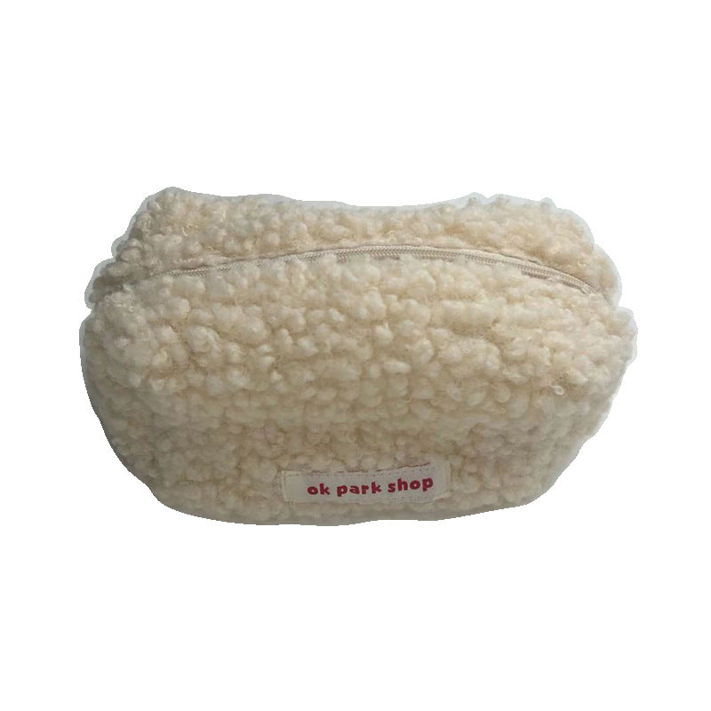 Fashion Simple Solid Color Plush Large Capacity Pencil Bag