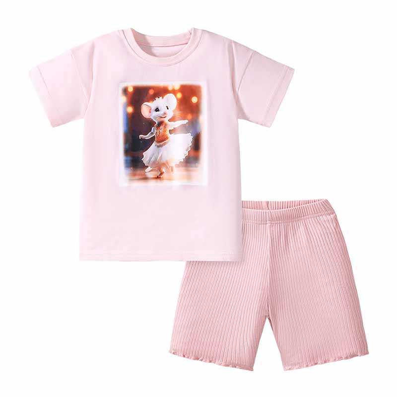 Kids Toddler Girls Casual Cartoon Print Short Sleeve T-Shirt Shorts Sets