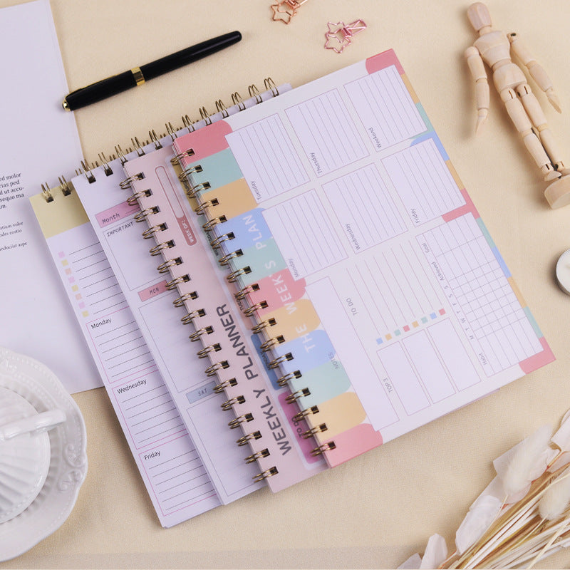 Weekly Planner Sketchpad Pp Board Waterproof Coil Punch Record Book Student Stationery Notebook