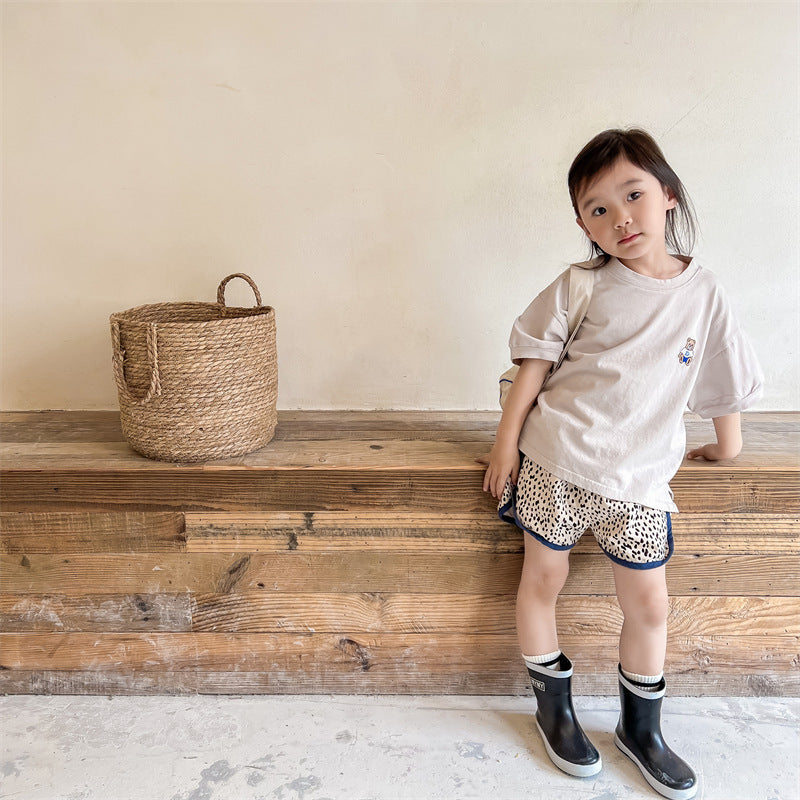 Kids Girls Casual Leopard All Over Print Elastic Waist Loose Shorts