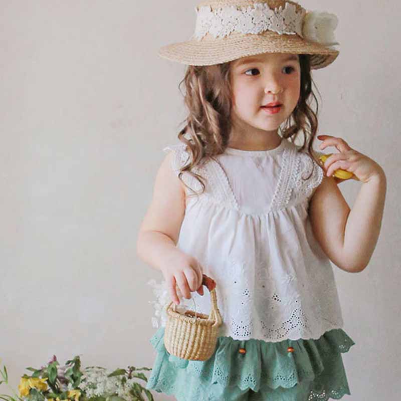 Kids Toddler Girls Casual Cute Solid Color Hollow Sleeveless Round Neck T-Shirt