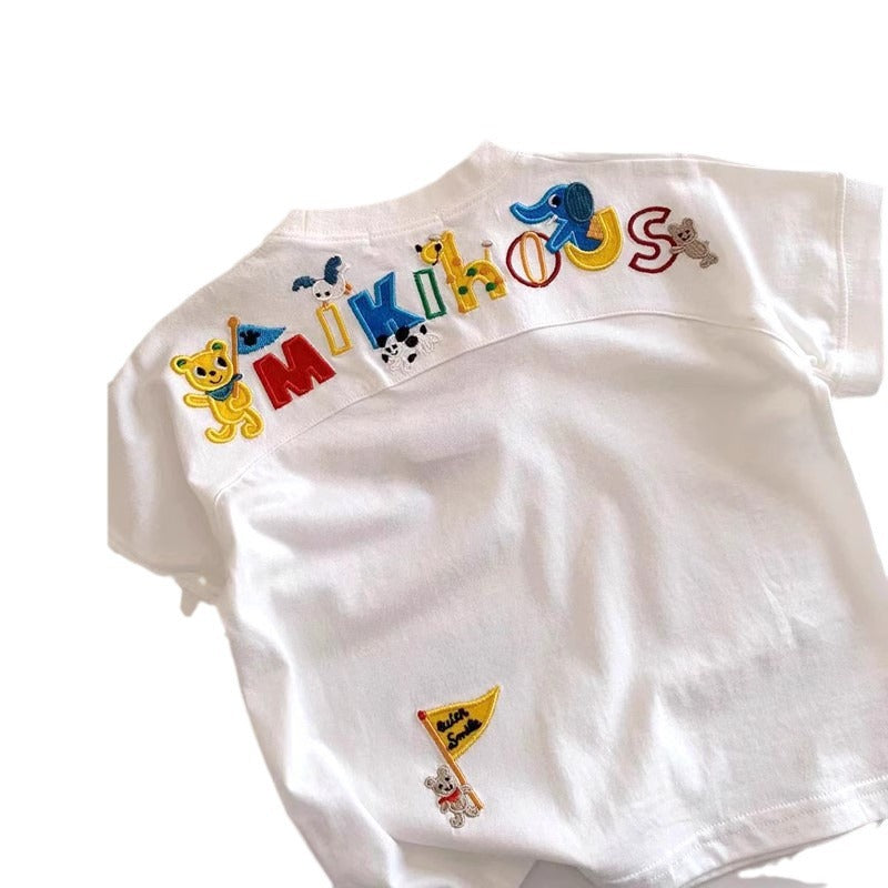 Kids Toddler Boys Casual Cute Cartoon Animal Letter Print Short Sleeve T-Shirt