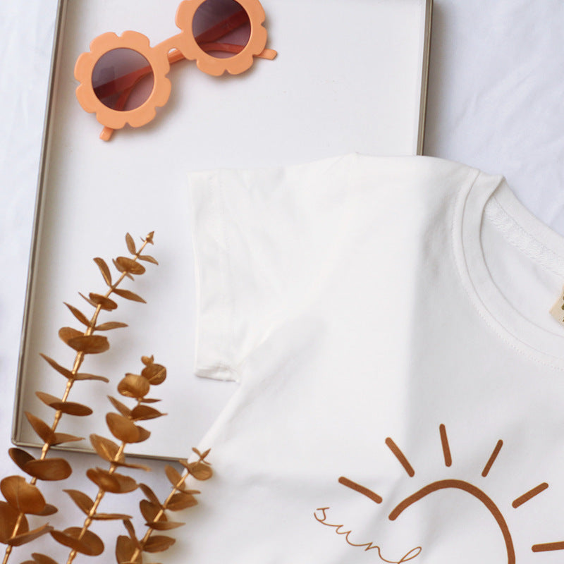 Kids Toddler Girls Fashion Simple White Half Sleeve T-Shirt