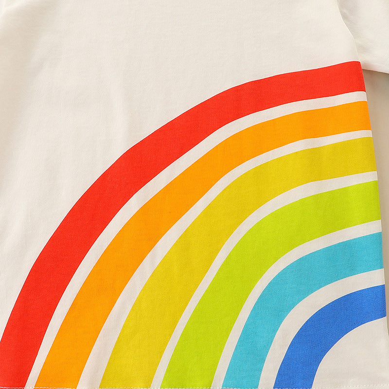 Kids Toddler Boys Girls Casual Cute Rainbow Stripe Short Sleeve Round Neck T-Shirt