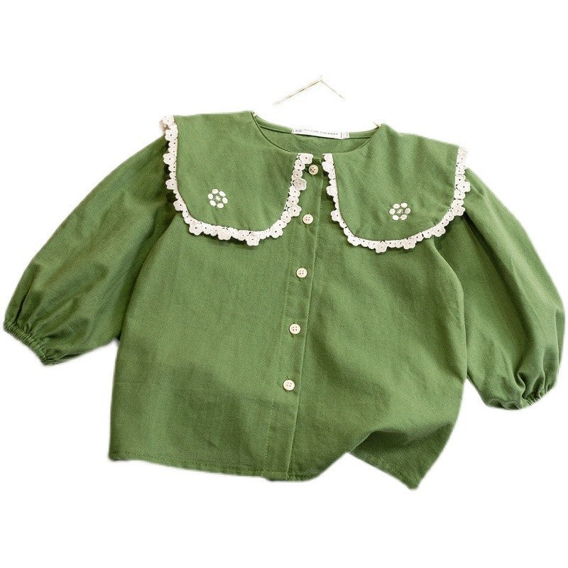 Kids Toddler Girls Fashion Spring Autumn Embroidered Long Sleeve Shirt