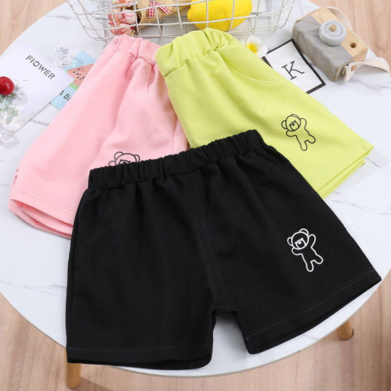 Kids Casual Simple Solid Color Bear Pattern Elastic Waist Shorts