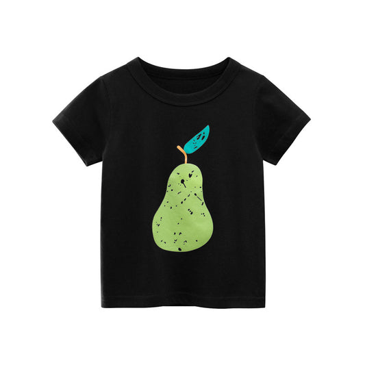 Kids Casual Round Neck Short Sleeve Cartoon Fruit Strawberry Pineapple Print Loose T-shirt