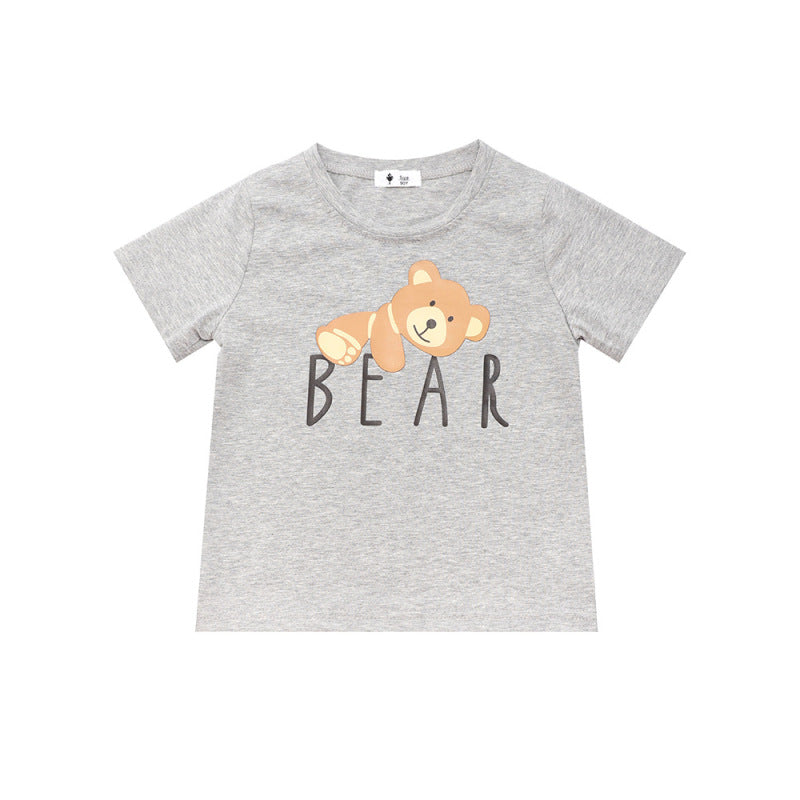 Kids Casual Cartoon Bear Letter Pattern Round Neck Short Sleeve Loose T-shirt