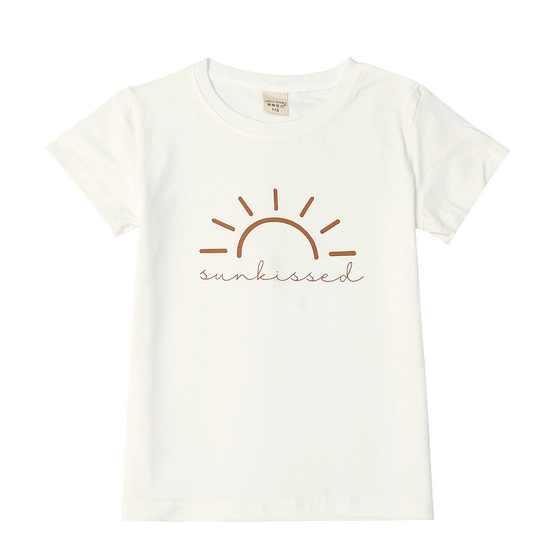 Kids Toddler Girls Fashion Simple White Half Sleeve T-Shirt