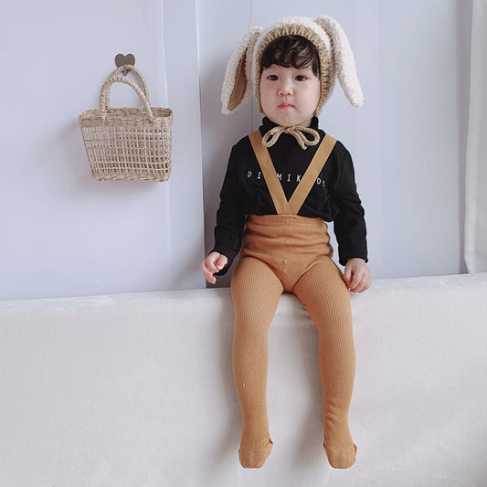 Baby Basic Solid Color High Waist Cross Straped Tight Pantyhose