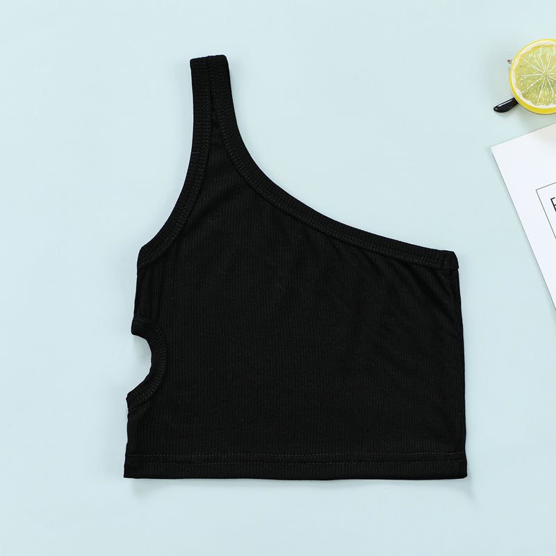 Kids Girls Basic Solid Color Shoulder Strap Cut Out Causal Vest