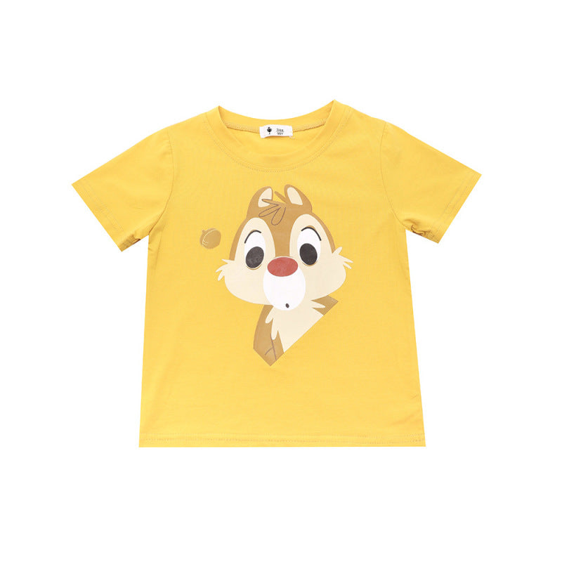 Kids Casual Cartoon Animal Squirrel Pattern Round Neck Short Sleeve Loose T-shirt