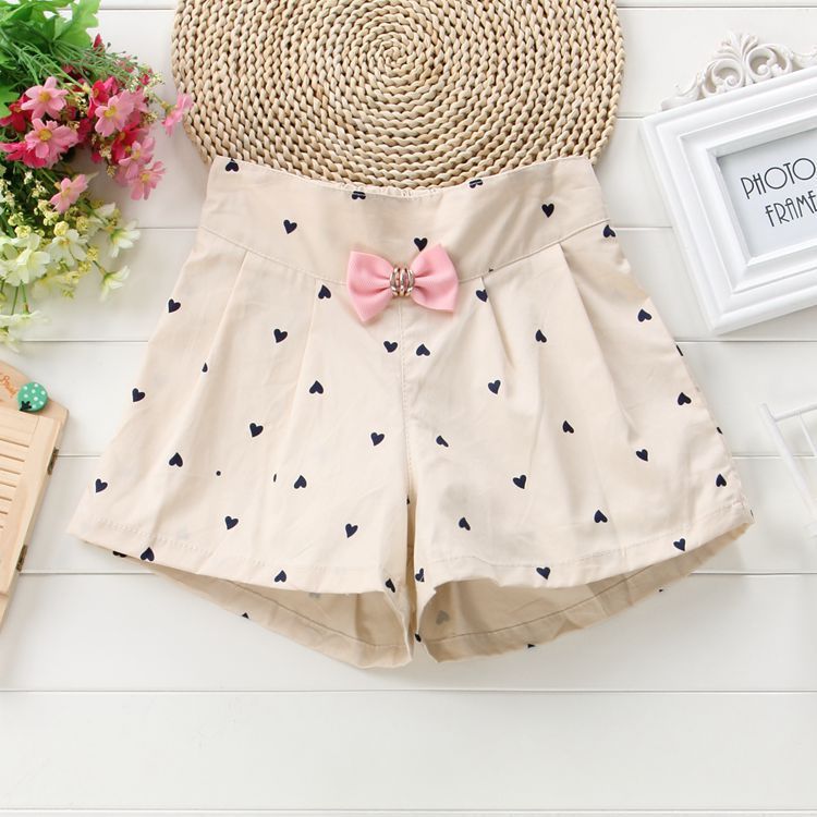 Girls Basic Bow Heart Polka Dot All Over Print Shorts